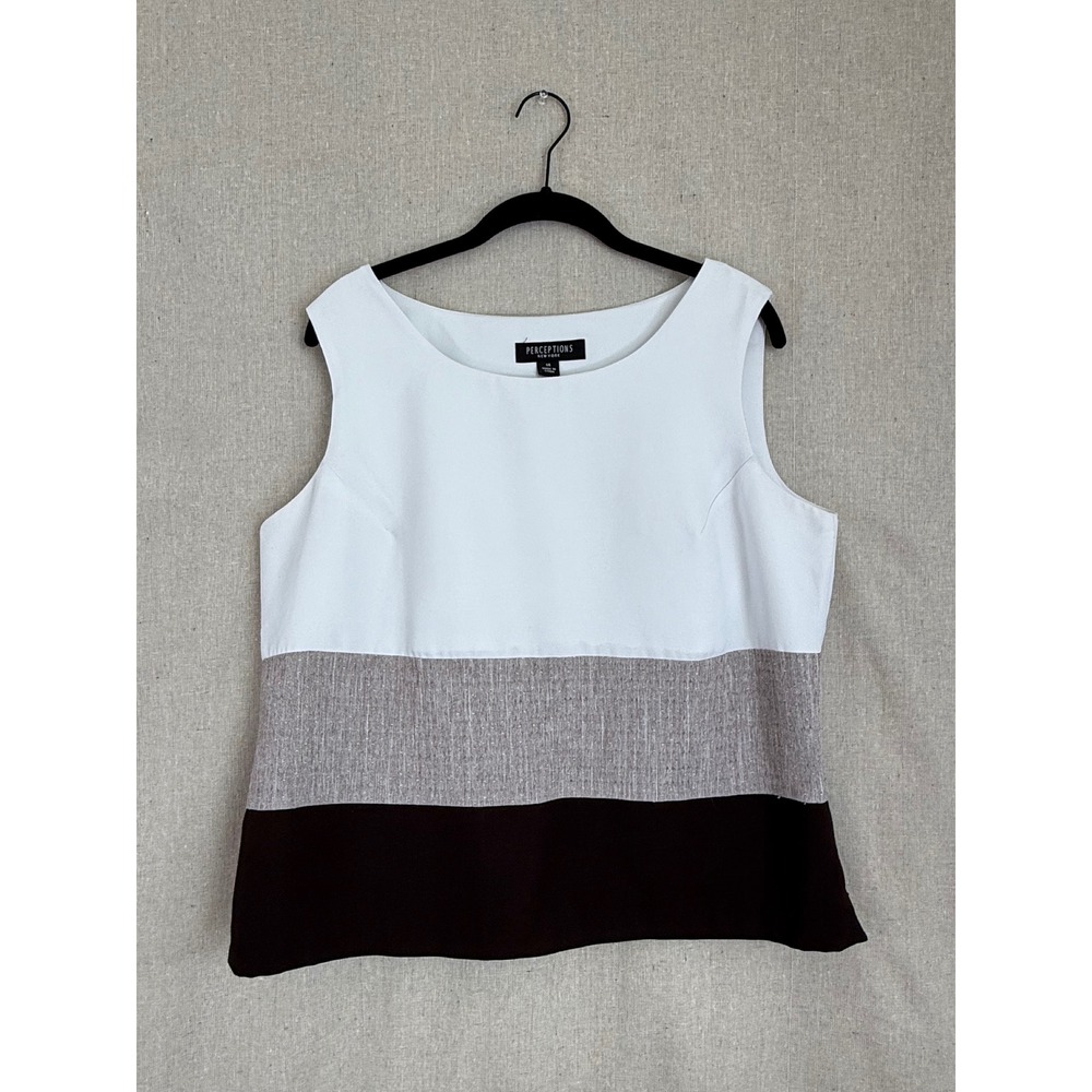 Perceptions New York Womens Colorblock Sleeveless Shell Blouse White Brown 14